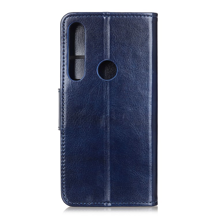 Crazy Horse Skin Glossy Surface Leather Stand Wallet Cell Phone Casing for Motorola Moto G8 - Blue-8