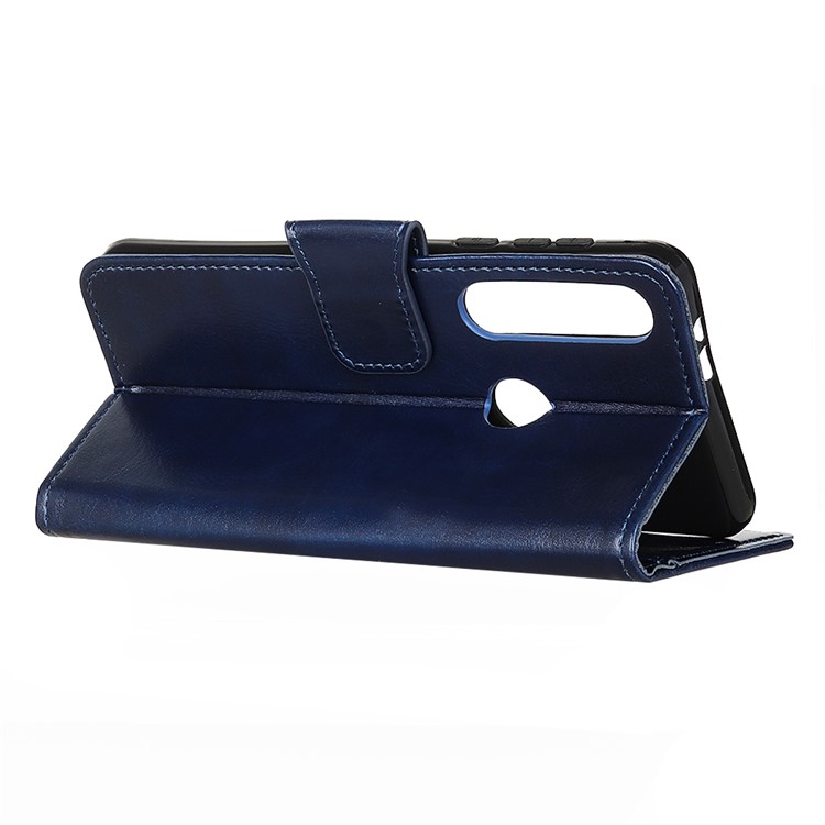 Crazy Horse Skin Glossy Surface Leather Stand Wallet Cell Phone Casing for Motorola Moto G8 - Blue-9