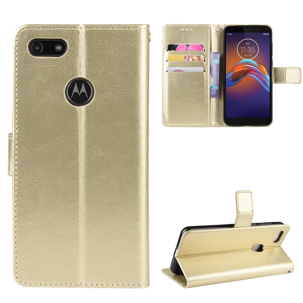 Crazy Horse Surface Leather Wallet Shell Case for Motorola Moto E6 Play - Gold-1