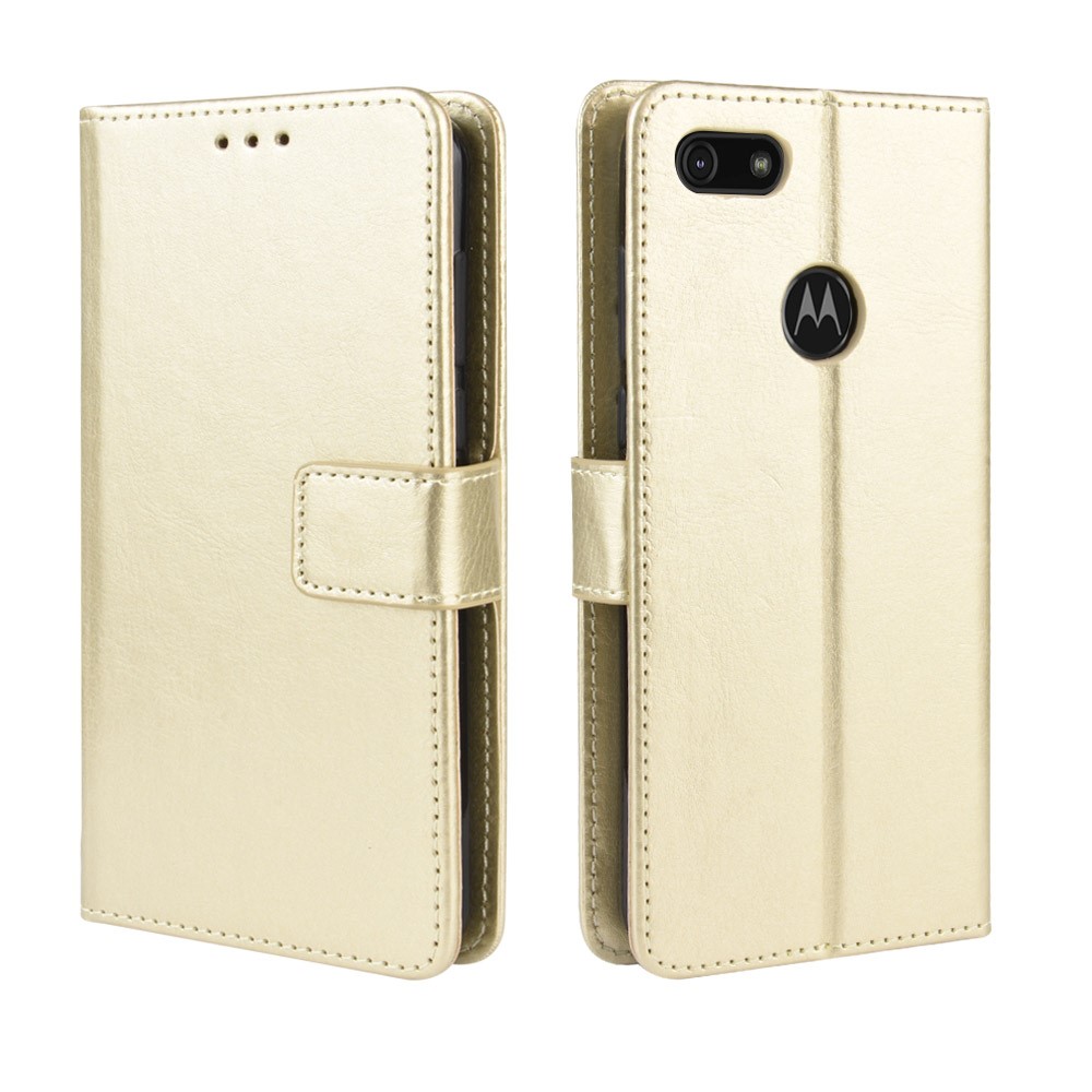 Crazy Horse Surface Leather Wallet Shell Case for Motorola Moto E6 Play - Gold-2