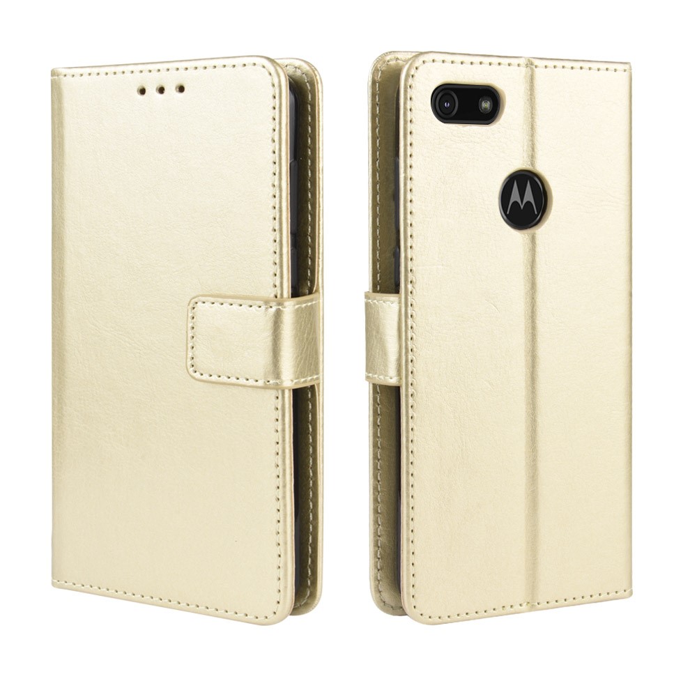 Crazy Horse Surface en Cuir du Portefeuille Case de Porte Pour Motorola Moto E6 Play - or