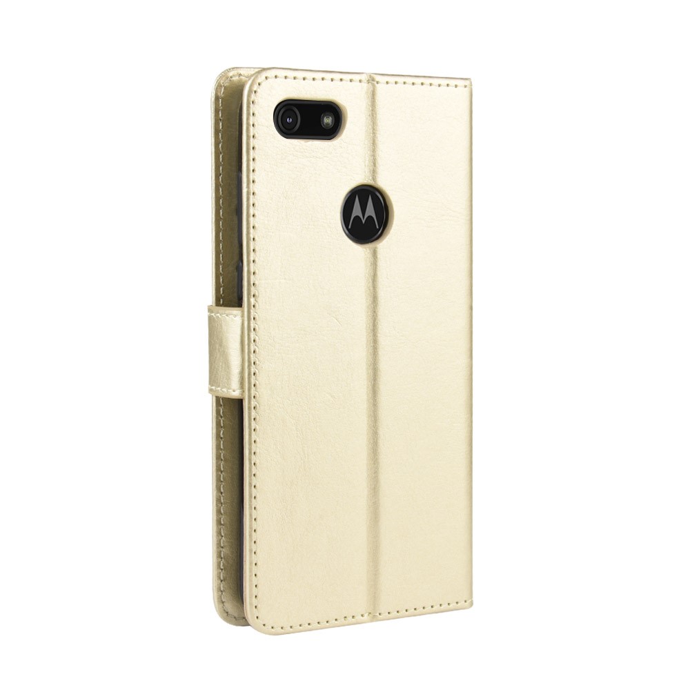 Funda de Carcasa de Billetera de Cuero de Superficie de Caballo Loco Para Motorola Moto E6 Play - Oro