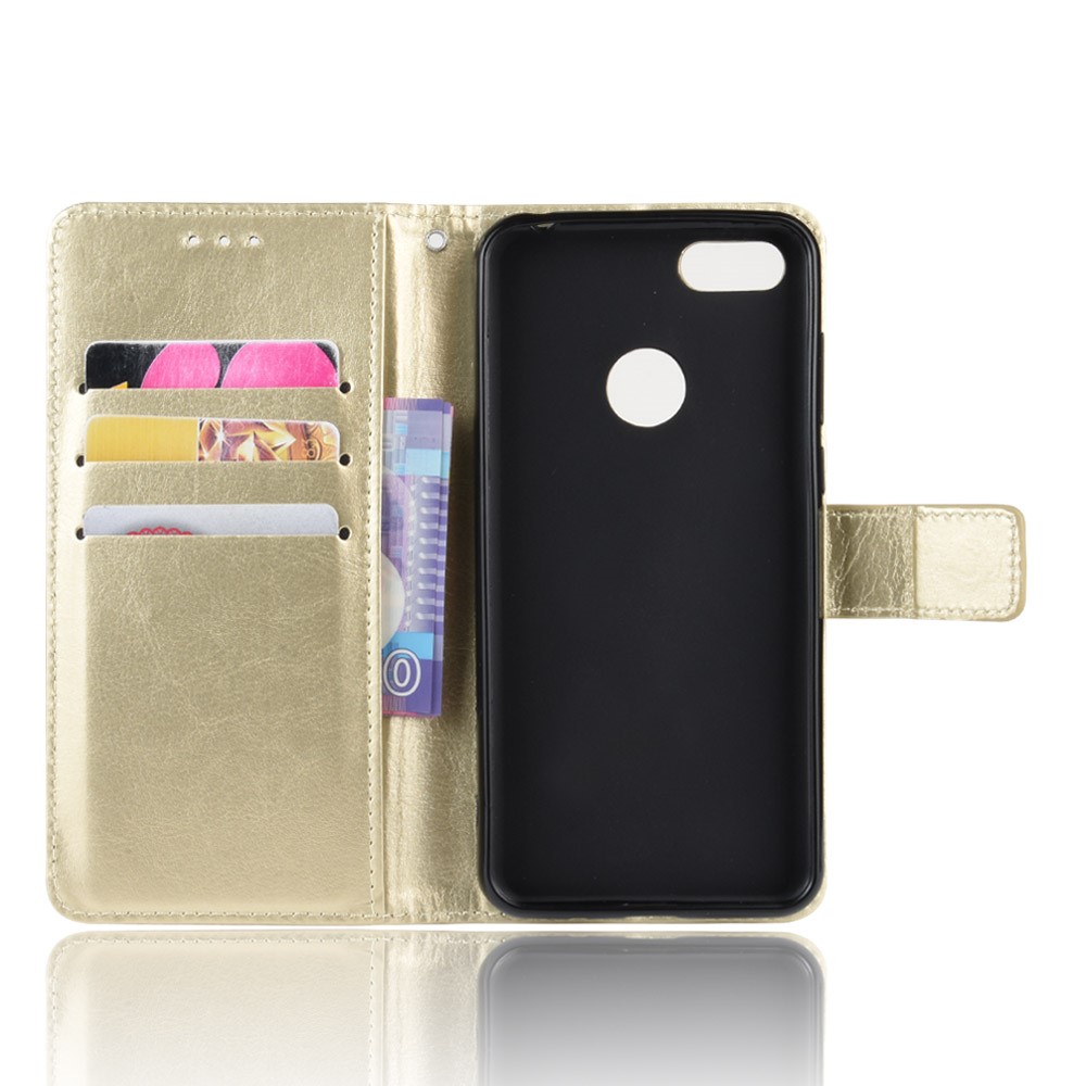 Crazy Horse Surface en Cuir du Portefeuille Case de Porte Pour Motorola Moto E6 Play - or