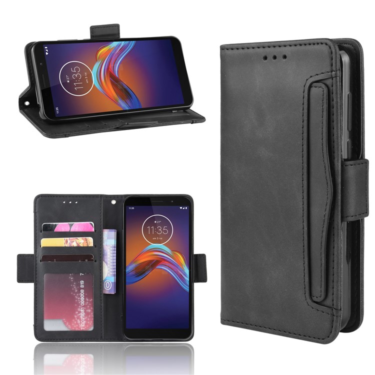 PU Leather Manuy Card Slots Casing for Motorola Moto E6 Play - Black-1