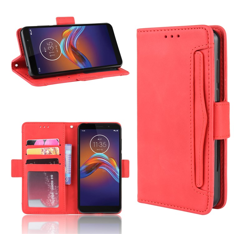 PU Leather Manuy Card Slots Casing for Motorola Moto E6 Play - Red-1