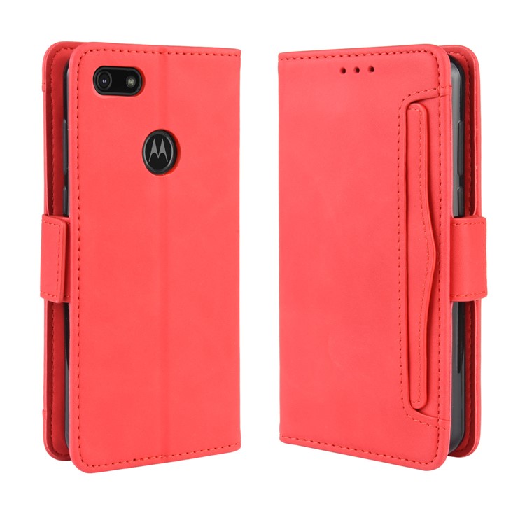PU Leather Manuy Card Slots Casing for Motorola Moto E6 Play - Red-2