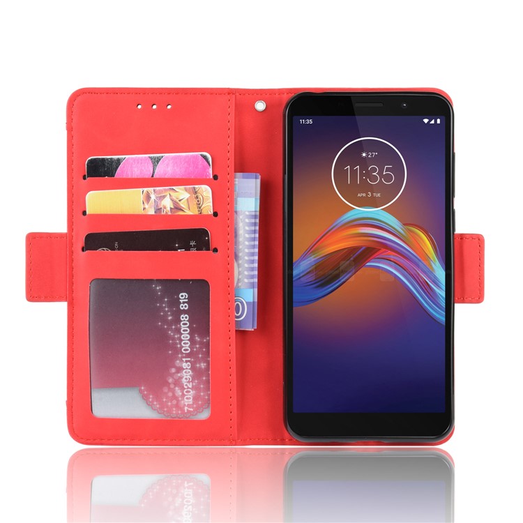 PU Leather Manuy Card Slots Casing for Motorola Moto E6 Play - Red-7