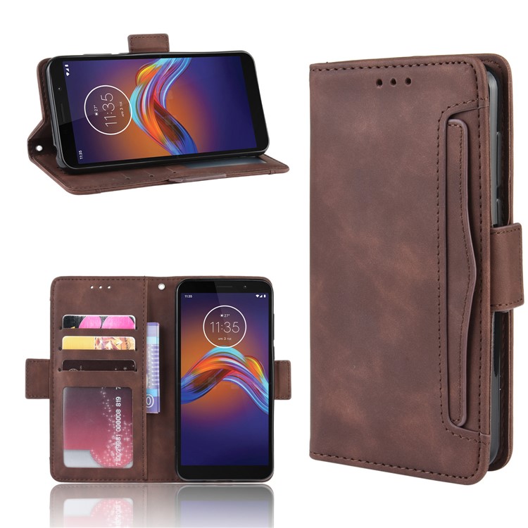 PU Leather Manuy Card Slots Casing for Motorola Moto E6 Play - Coffee-1
