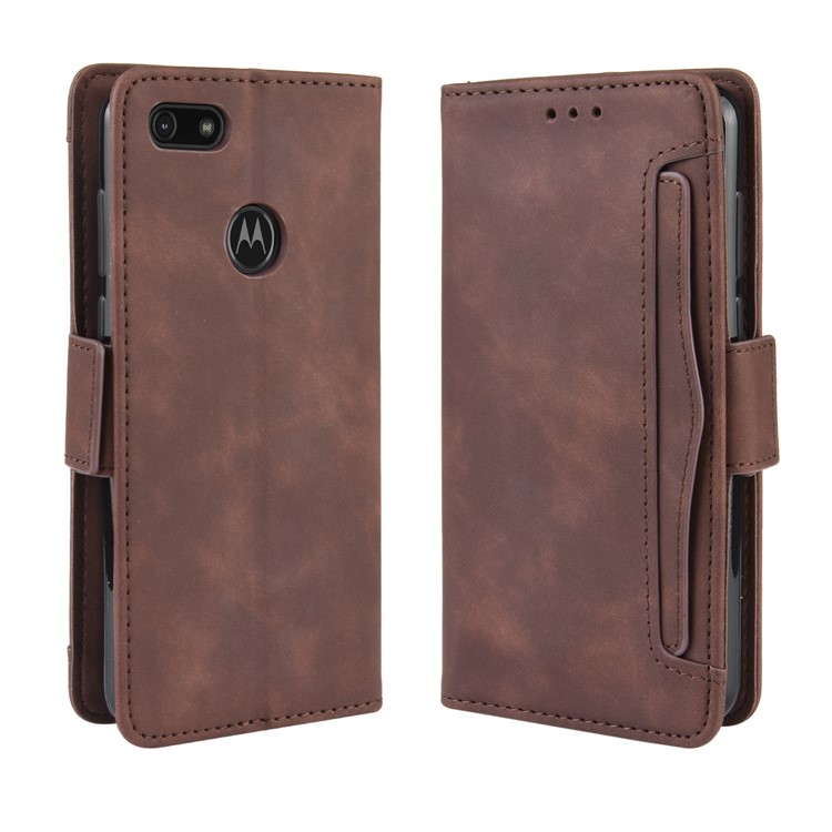 PU Leather Manuy Card Slots Casing for Motorola Moto E6 Play - Coffee-2