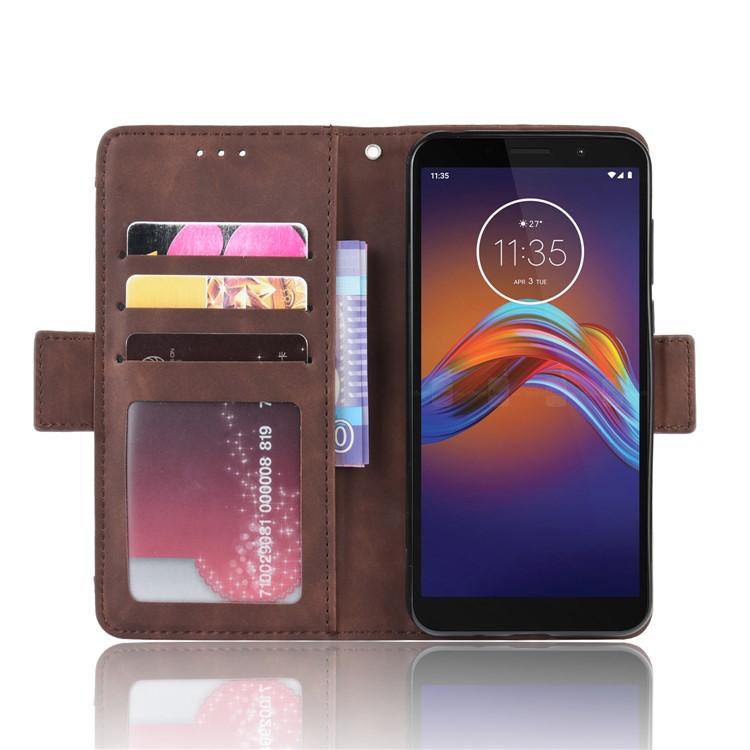 PU Leather Manuy Card Slots Casing for Motorola Moto E6 Play - Coffee-7