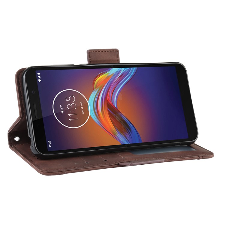 PU Leather Manuy Card Slots Casing for Motorola Moto E6 Play - Coffee-8