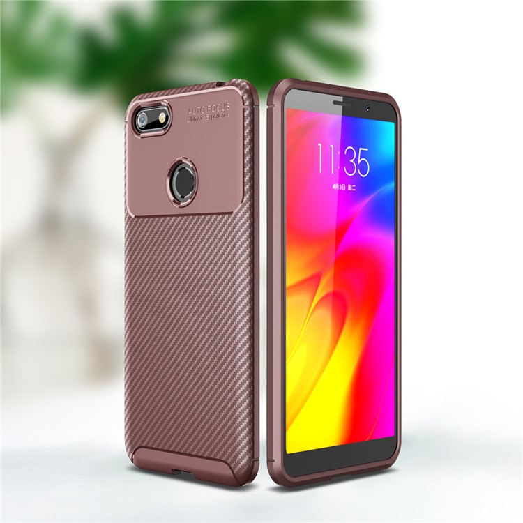 Carbon Fiber Texture Drop-proof TPU Mobile Case for Motorola Moto E6 Play - Brown-1