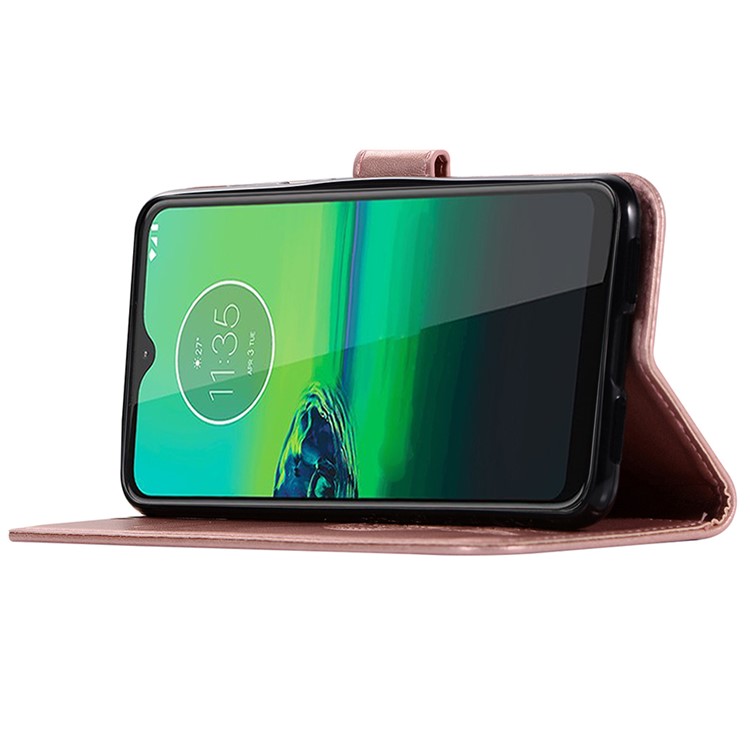 Imprint Dream Catcher Owl Wallet Leather Flip Cover for Motorola Moto G8 Play/One Macro - Rose Gold-9
