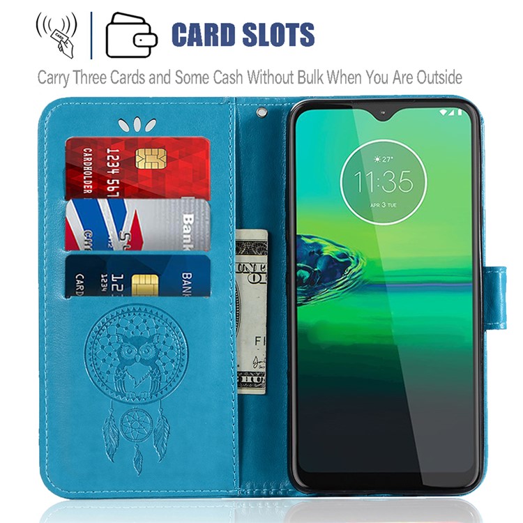 Imprint Dream Catcher Owl Wallet Leather Flip Cover for Motorola Moto G8 Play/One Macro - Blue-4