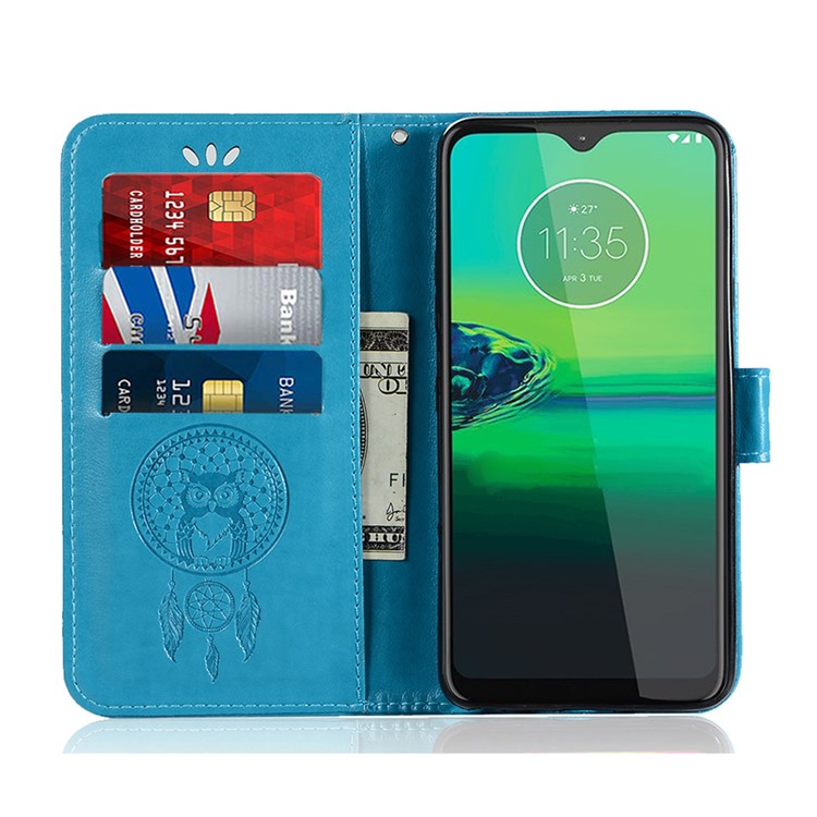 Imprint Dream Catcher Owl Wallet Leather Flip Cover for Motorola Moto G8 Play/One Macro - Blue-8