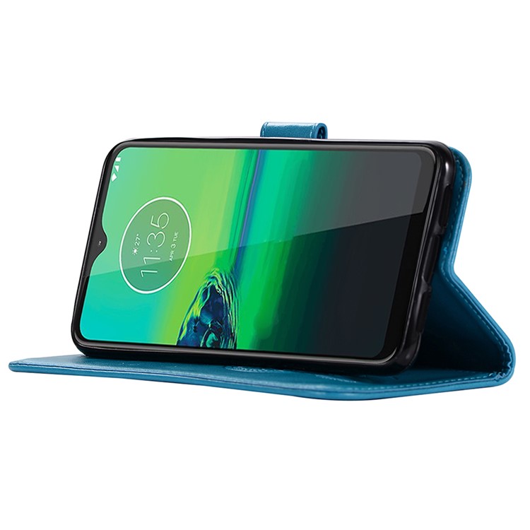 Imprint Dream Catcher Owl Wallet Leather Flip Cover for Motorola Moto G8 Play/One Macro - Blue-9