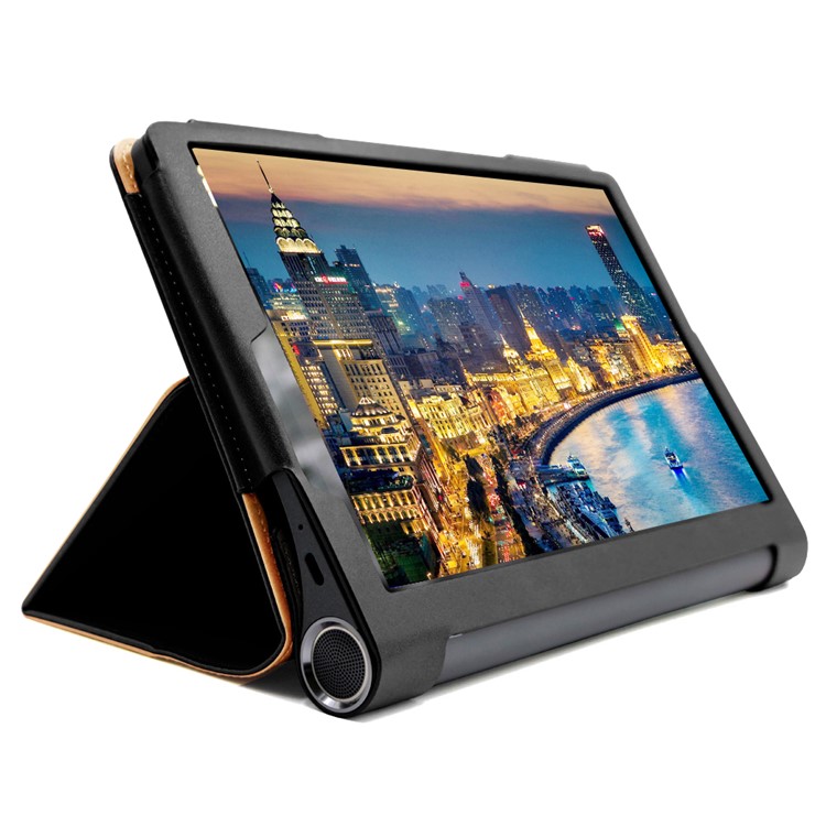 Business Style Flip Leather Stand Tablet Shell Com Slots de Cartão Para Lenovo Yoga Smart Tab 10.1 - Preto