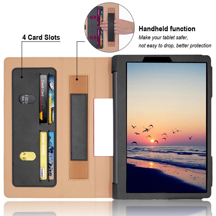 Business Style Flip Leather Stand Tablet Shell Com Slots de Cartão Para Lenovo Yoga Smart Tab 10.1 - Preto