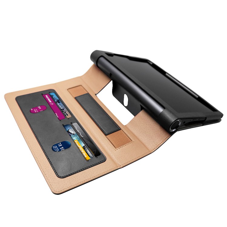 Estilo de Negocios Flip Leather Stand Stand Shell Con Ranuras Para Tarjetas Para Lenovo Yoga Smart Tab 10.1 - Negro