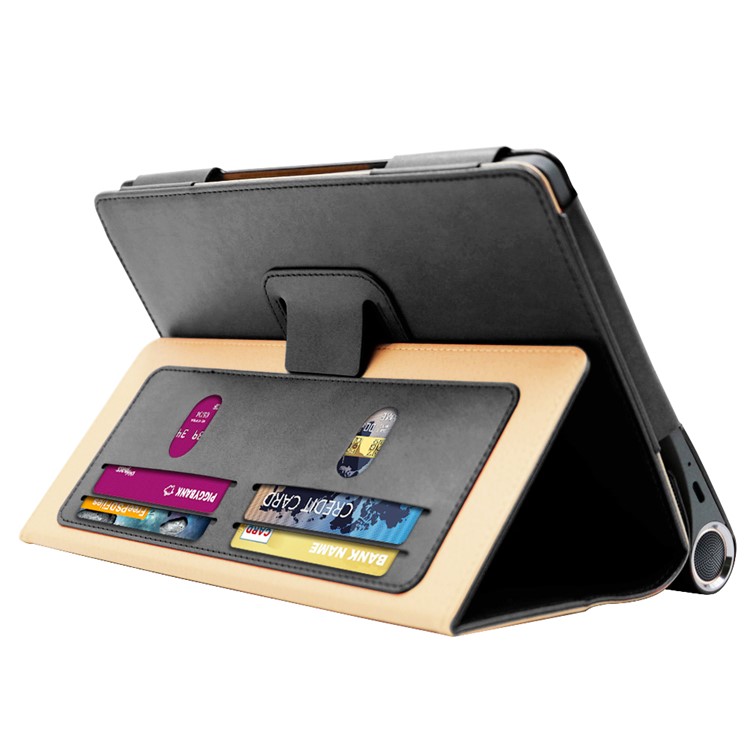 Business Style Flip Leather Stand Tablet Shell Com Slots de Cartão Para Lenovo Yoga Smart Tab 10.1 - Preto