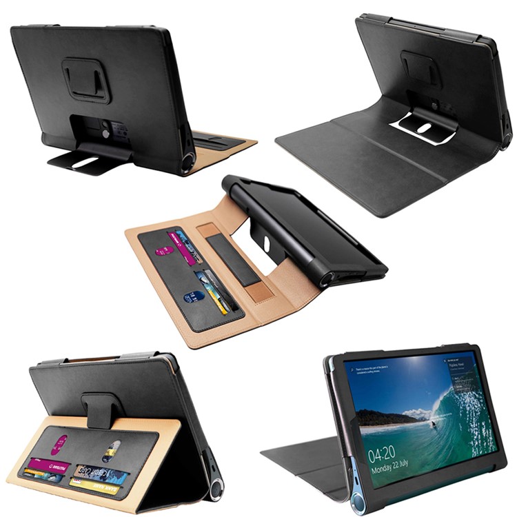 Business Style Flip Leather Stand Tablet Shell Com Slots de Cartão Para Lenovo Yoga Smart Tab 10.1 - Preto