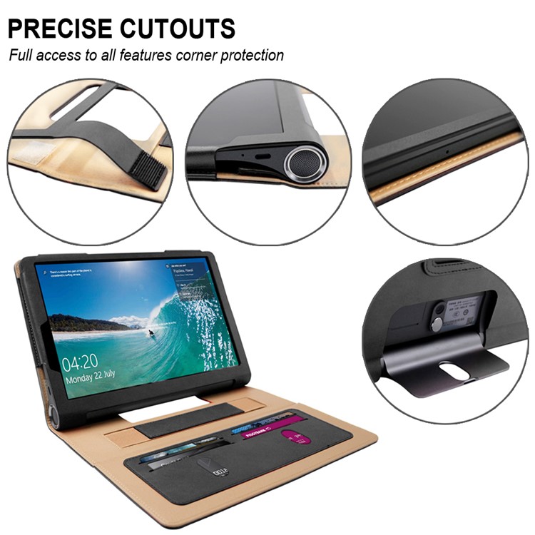 Business Style Flip Leather Stand Tablet Shell Com Slots de Cartão Para Lenovo Yoga Smart Tab 10.1 - Preto