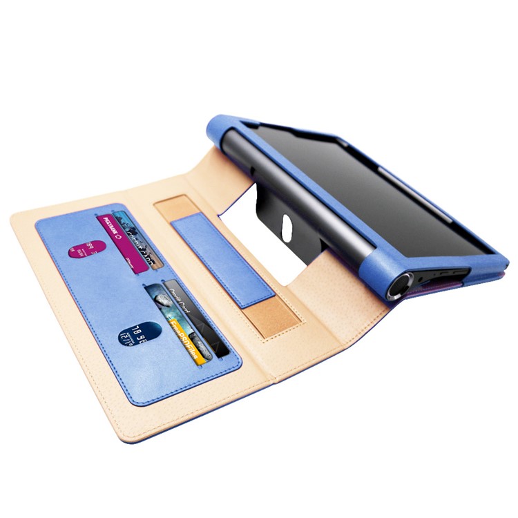 Business Style Flip Leather Stand Tablet Shell Com Slots de Cartão Para Lenovo Yoga Smart Tab 10.1 - Azul-20