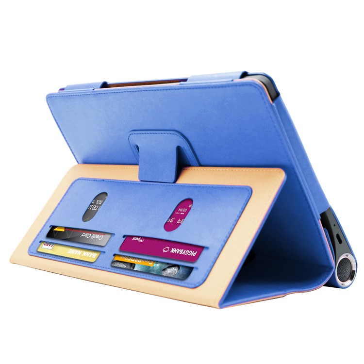 Business Style Flip Leth Stand Tablet Shell Con Slot di Carte Per Lenovo Yoga Smart Tab 10.1 - Blu