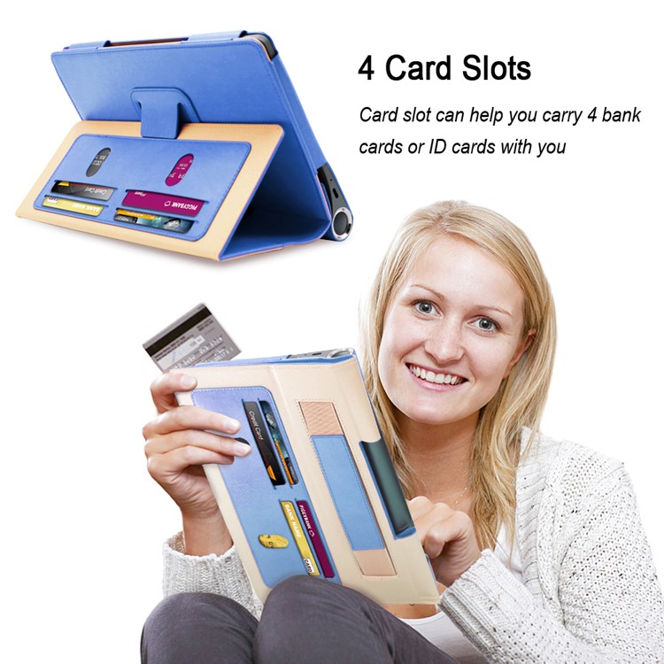 Business Style Flip Leth Stand Tablet Shell Con Slot di Carte Per Lenovo Yoga Smart Tab 10.1 - Blu