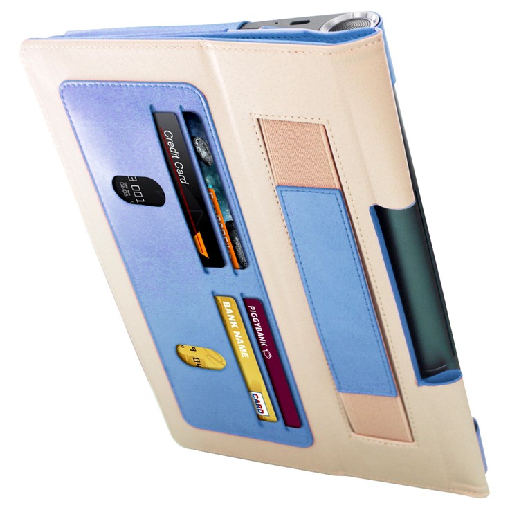 Estilo de Negocios Flip Leather Stand Stand Shell Con Ranuras Para Tarjetas Para Lenovo Yoga Smart Tab 10.1 - Azul