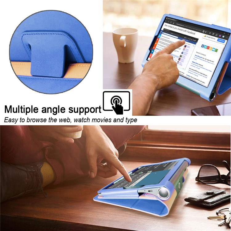 Business Style Flip Leth Stand Tablet Shell Con Slot di Carte Per Lenovo Yoga Smart Tab 10.1 - Blu