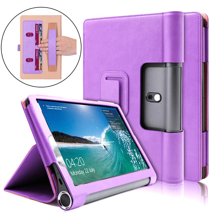 Business Style Flip Leth Stand Tablet Shell Con Slot di Carte Per Lenovo Yoga Smart Tab 10.1 - Viola