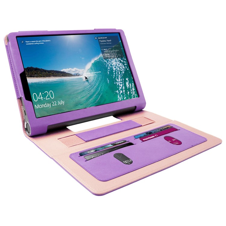 Business Style Flip Leth Stand Tablet Shell Con Slot di Carte Per Lenovo Yoga Smart Tab 10.1 - Viola