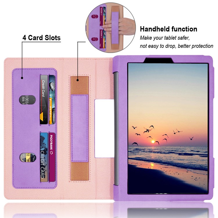 Business Style Flip Leth Stand Tablet Shell Con Slot di Carte Per Lenovo Yoga Smart Tab 10.1 - Viola