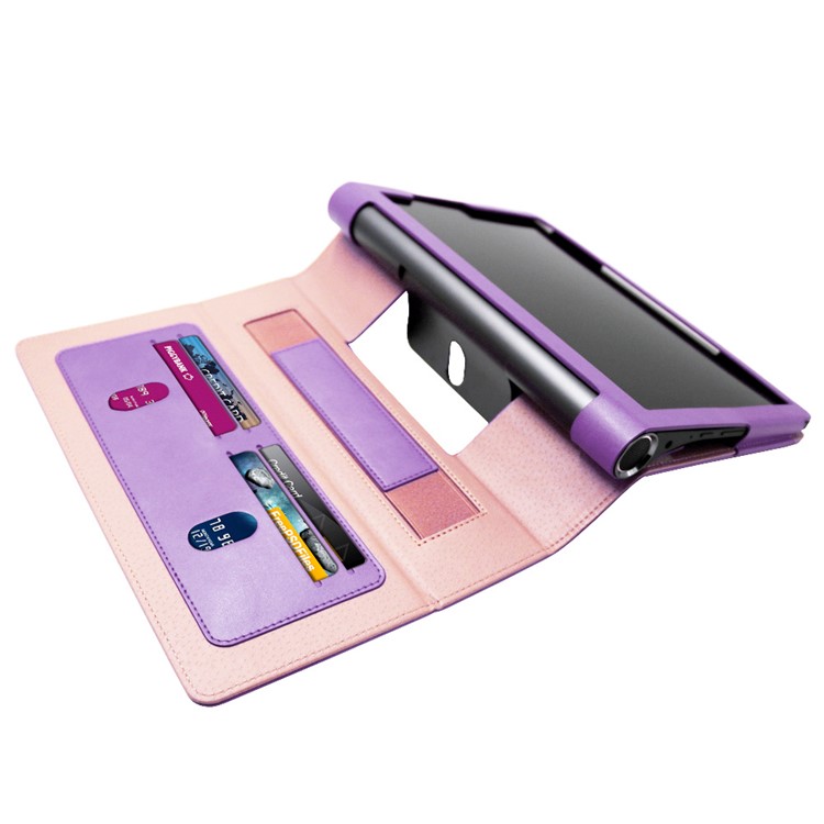 Business Style Flip Leather Stand Tablet Shell Com Slots de Cartão Para Lenovo Yoga Smart Tab 10.1 - Roxo-20