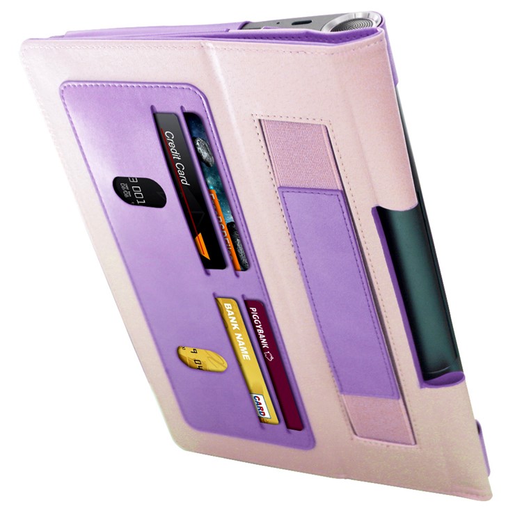 Business Style Flip Leather Stand Tablet Shell Com Slots de Cartão Para Lenovo Yoga Smart Tab 10.1 - Roxo-30