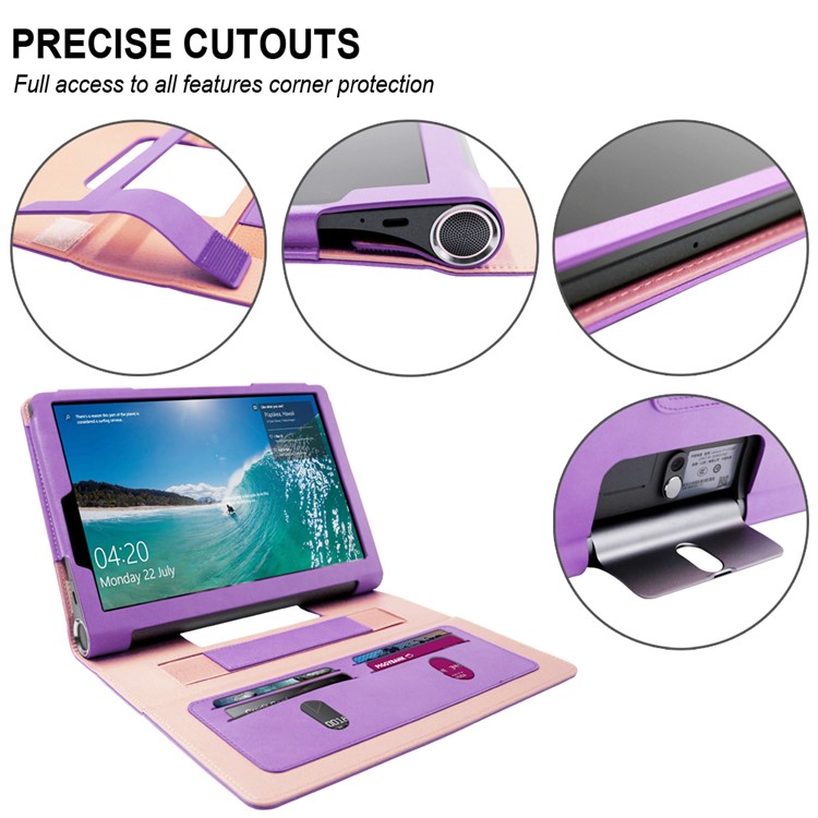 Business Style Flip Leth Stand Tablet Shell Con Slot di Carte Per Lenovo Yoga Smart Tab 10.1 - Viola