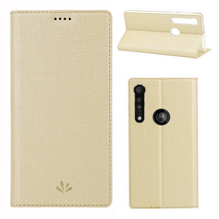 VILI DMX Cross Texture Leather Stand Case with Card Slot for Motorola One Macro / Moto G8 Play - Gold-1