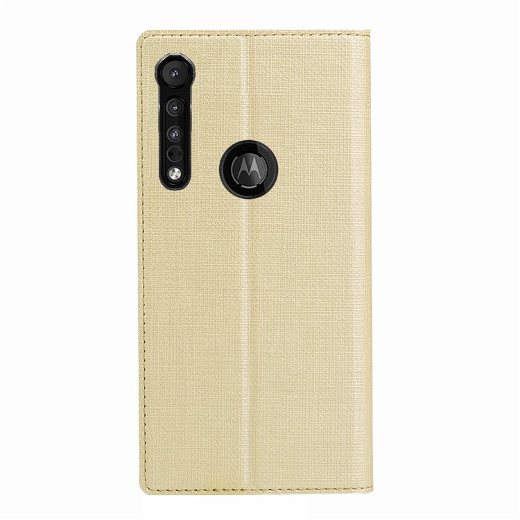 VILI DMX Cross Texture Leather Stand Case with Card Slot for Motorola One Macro / Moto G8 Play - Gold-4