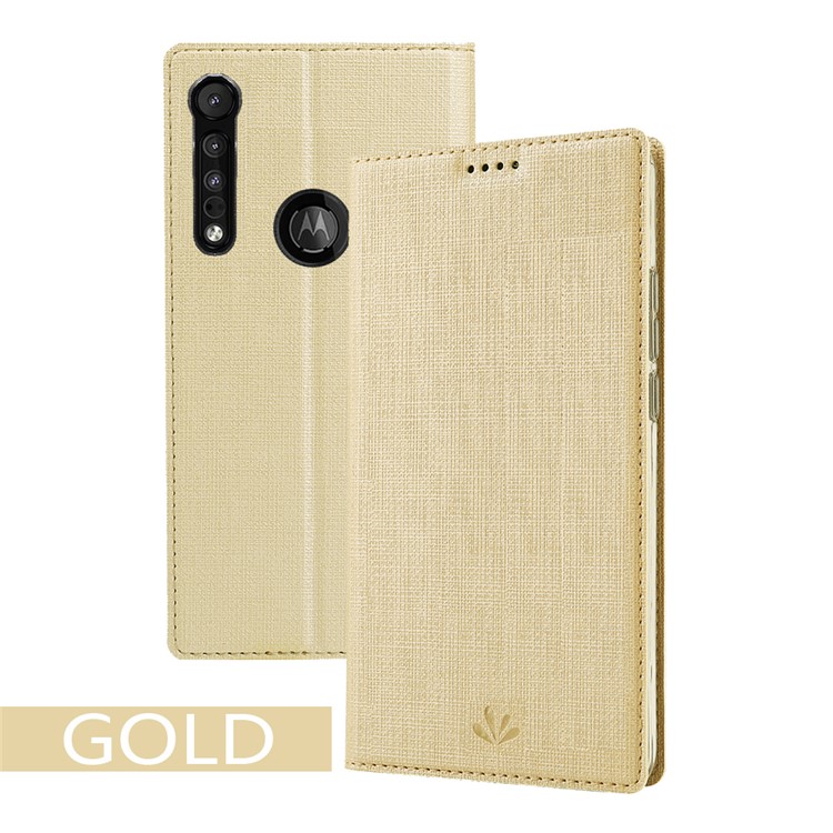 VILI DMX Cross Texture Leather Stand Case with Card Slot for Motorola One Macro / Moto G8 Play - Gold-6