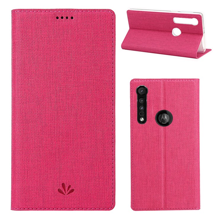 VILI DMX Cross Texture Leather Stand Case with Card Slot for Motorola One Macro / Moto G8 Play - Rose-1