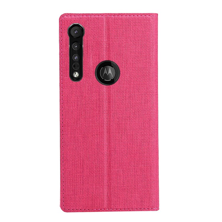 VILI DMX Cross Texture Leather Stand Case with Card Slot for Motorola One Macro / Moto G8 Play - Rose-4