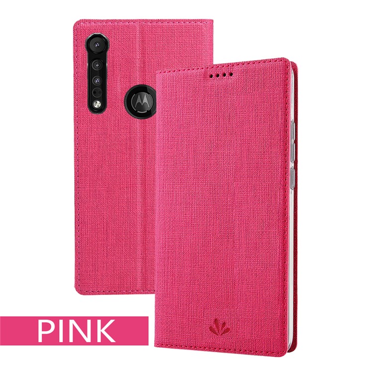 VILI DMX Cross Texture Leather Stand Case with Card Slot for Motorola One Macro / Moto G8 Play - Rose-6