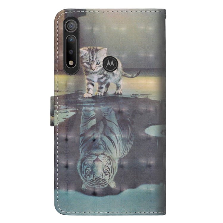 Light Spot Decor Printing Surface Leather Shell with Strap for Motorola Moto G8 Plus - Cat and Tiger Reflection in Water-3