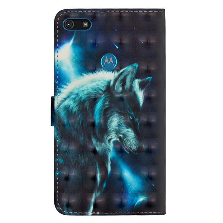 Light Spot Decor Patterned Leather Wallet Shell for Motorola Moto E6 Play - Wolf-3