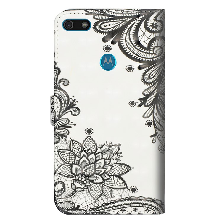 Light Spot Decor Patterned Leather Wallet Shell for Motorola Moto E6 Play - Lace Flower-3