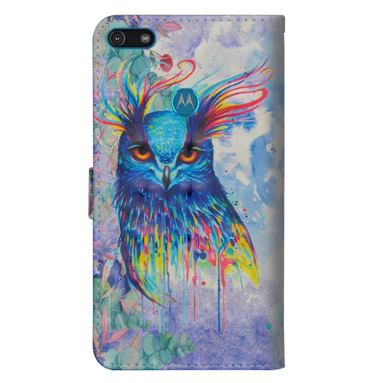Light Spot Decor Patterned Leather Wallet Shell for Motorola Moto E6 Play - Colorful Owl-3