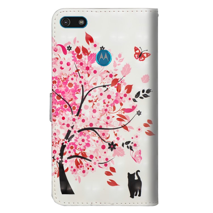 Light Spot Decor Patterned Leather Wallet Shell for Motorola Moto E6 Play - Cat and Flowered Tree-3