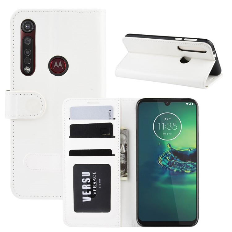 Crazy Horse Wallet Stand Leather Mobile Cover for Motorola Moto G8 Plus - White-1