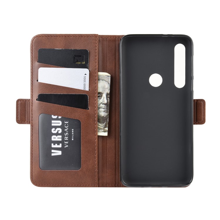 Leather Wallet Mobile Phone Case for Motorola Moto G8 Plus - Coffee-3